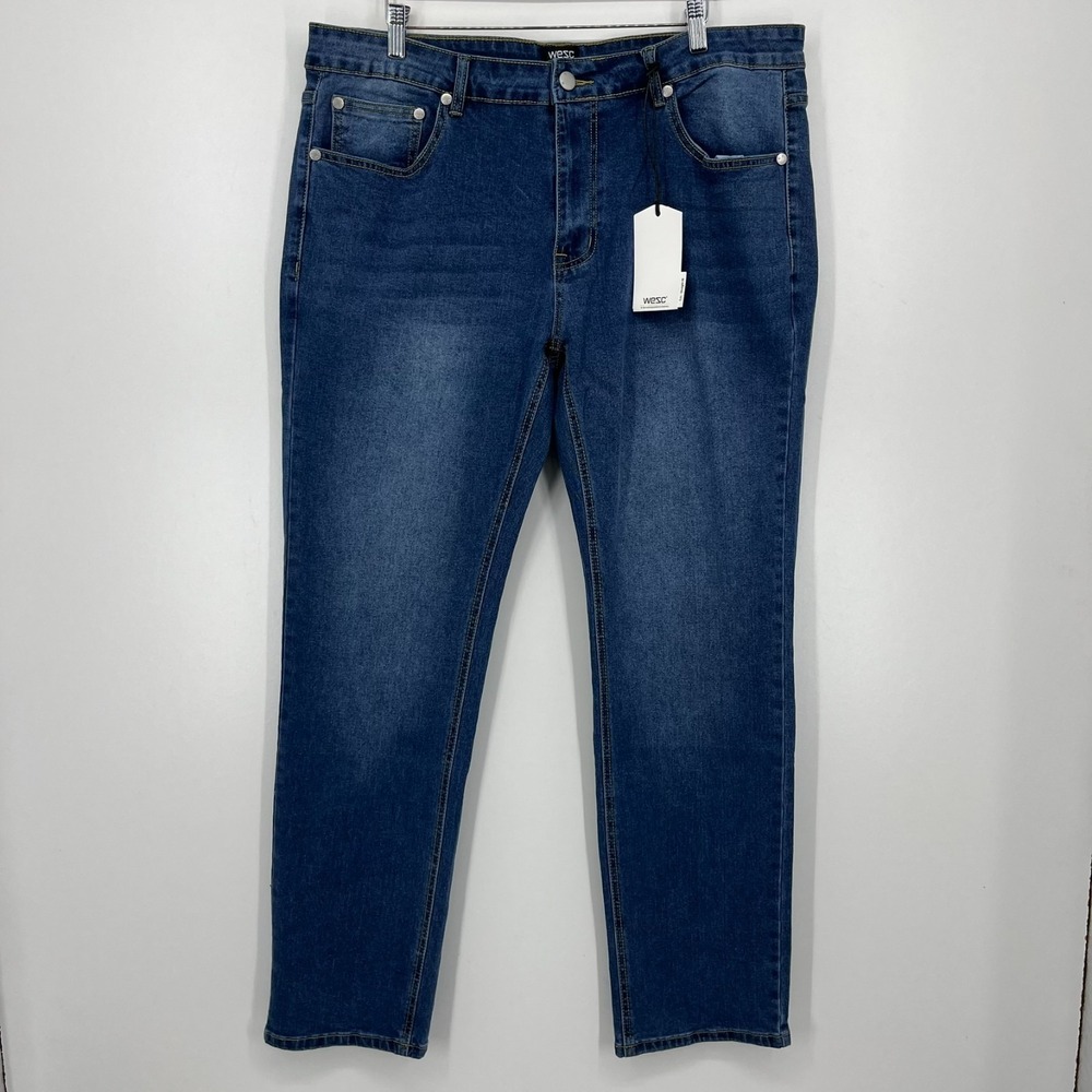 Wesc Jeans Men's Size 34x32 Blue Bob Straight Leg Cotton Zip Fly New NWT